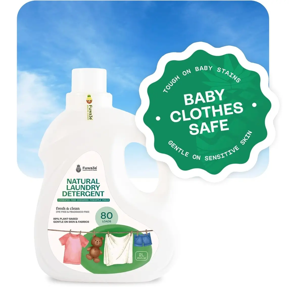 Fuwa3e Pineapple Enzyme Baby Laundry Detergent - Non-Toxic Organic Laundry Detergent with Fermented Pineapple Peels for Sensitive Skin & Baby Clothes