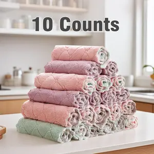 10-Count Premium Microfiber Kitchen Cleaning Cloths, Super Absorbent Reusable Soft Cleaning Towels, Durable Easy Clean Nonstick Oil Rags, Machine Washable Fast Drying Double-Layer Absorbent Detailing Cloths