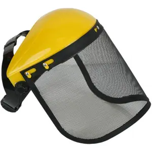 Safety helmet with full mesh face shield, suitable for brush clearing and logging work, specially designed for forestry and agricultural protection.