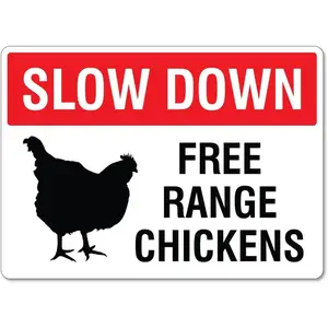 Slow Down Free Range Chickens Sign Animal Signs Pet Traffic Safety Metal Tin Sign 8x12 Inches Caution Danger Safety Security Warning Notice Signs