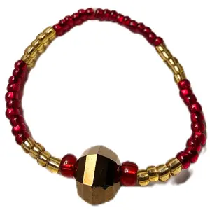 Handmade Red and Gold Beaded Stretch Bracelet