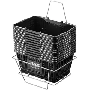 VEVOR Shopping Basket, Set of 20, 21L Durable Plastic Grocery Basket with Handle and Stand, 16.5x 11.8x 8.27 inch Portable Shop Basket Bulk Used for Retail Store Supermarket Grocery Shopping, Red