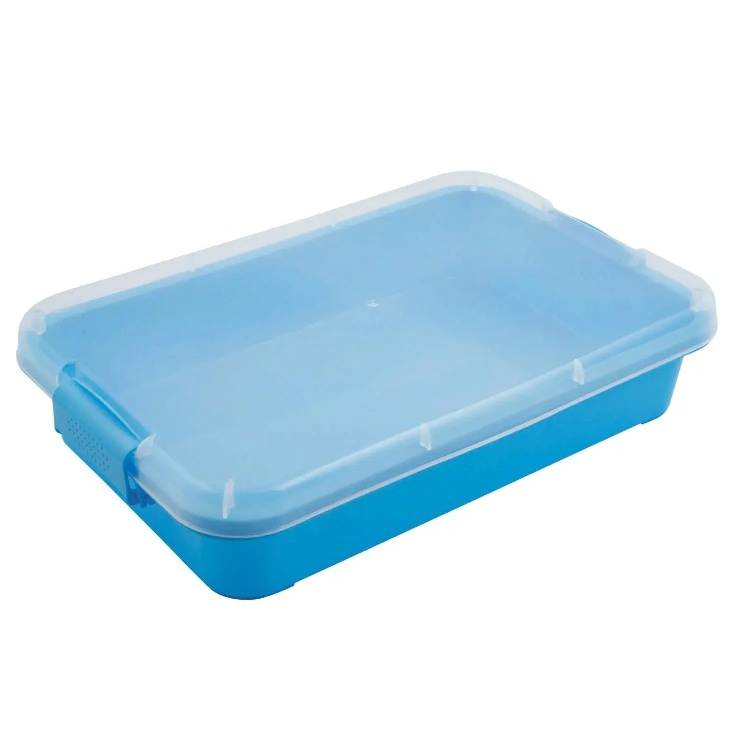 14 3/4" x 10" Blue Plastic Sand Play & Storage Tray with Lid