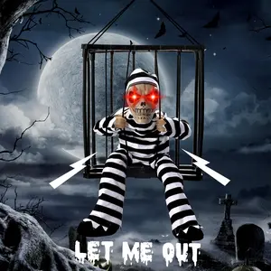 Halloween Animated Decoration, Animated Skeleton Ghost Hanging Decoration Props, with Ghost Sound and Touch Sensor Prisoner Haunted House Decoration Suitable for Indoor and Outdoor Decoration