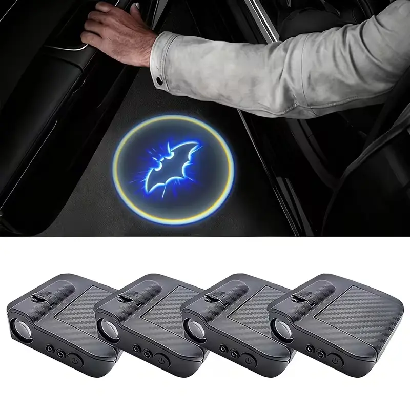 4PCS Blue Bat Car Door LED Projector - Car LED Welcome Light, Battery Powered, Easy to Install, Car Decorative Light | Decorative Bat Door Sign Light campingessentials