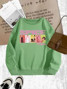 Vintage Spice Girls Graphic Print Sweatshirt, Casual Fitted Round Neck Pullover, Retro Cool Style, Fall & Winter Fashion