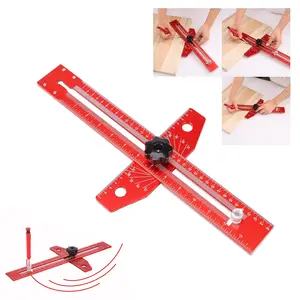16 Inch T Type Aluminum Adjustable Woodpecker Carpenter Square, Woodworking Scriber Marking Line Ruler, Layout and Measuring T Square Tools Precision Line Positioning Angle Scale Red