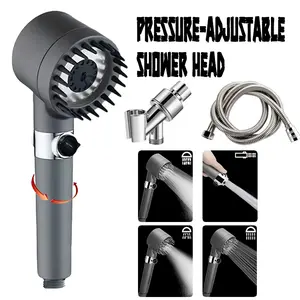 RYNOX Handheld High Pressure 5-Mode Shower Head with Built-in Power Wash, Filters for Chlorine Removal, Reduces Dry Itchy Skin & Gray bathroom
