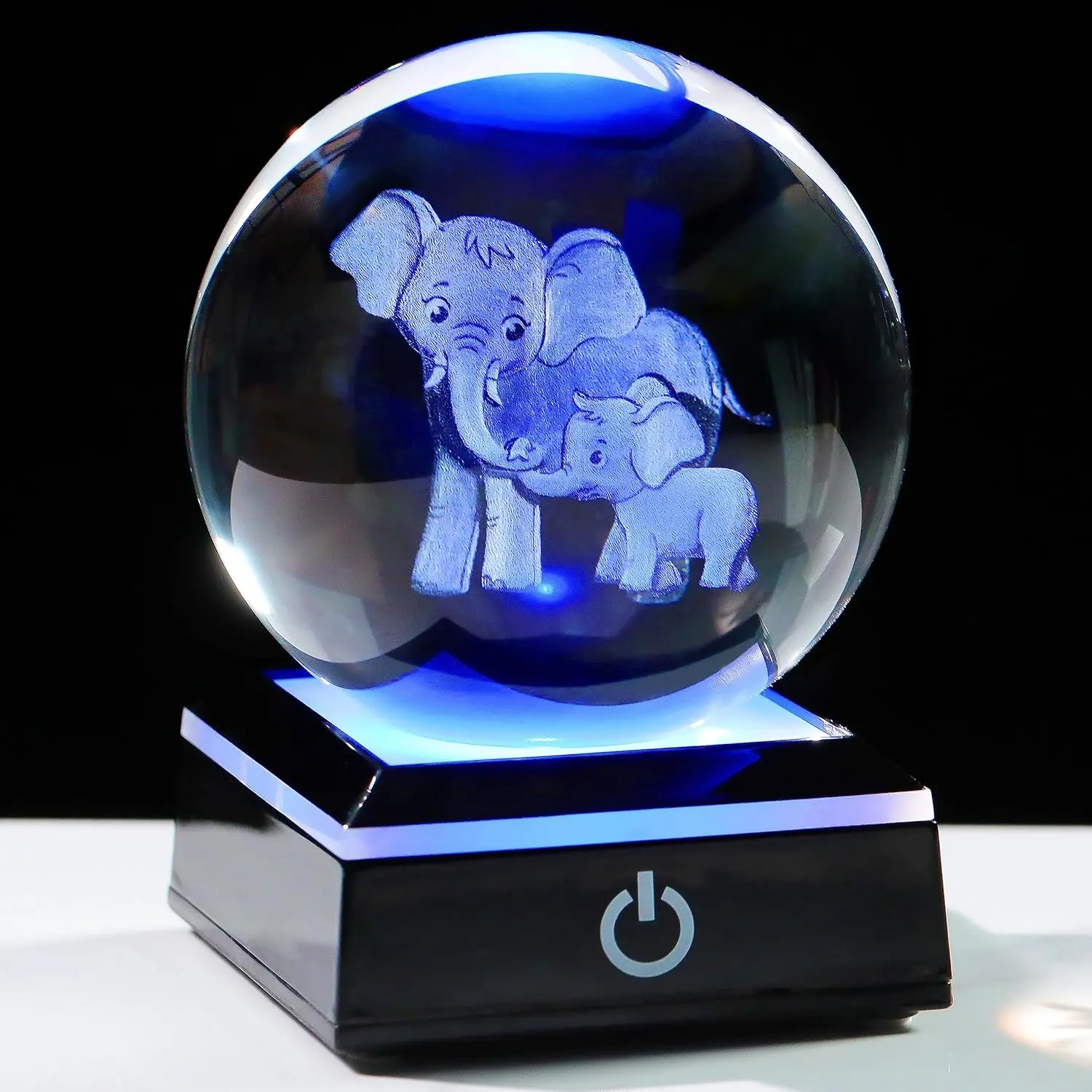 3D Engraved Crystal Elephant Figurine Nightlight - LED Multicolor Atmosphere Light Base, 6 Lighting Modes, Touch Switch Control - Ideal Home Decor Gift for Mom, Women's Room Office Desk Table