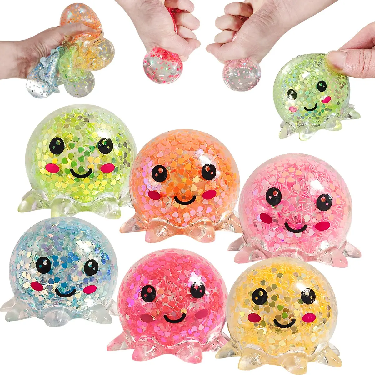 2/6/10 Piece Stress Relief Balls, Squeeze Stress Relief, Soft Squishy Octopus Ball, Easter Basket Filler, Shiny Octopus Stress Ball, Random Colors