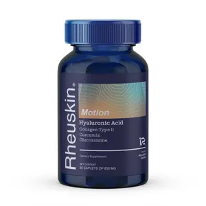 Rheuskin Hyaluronic Acid Collagen Curcumin Glucosamine Supplement for Joint Comfort and Function Fast Acting 850mg Caplets