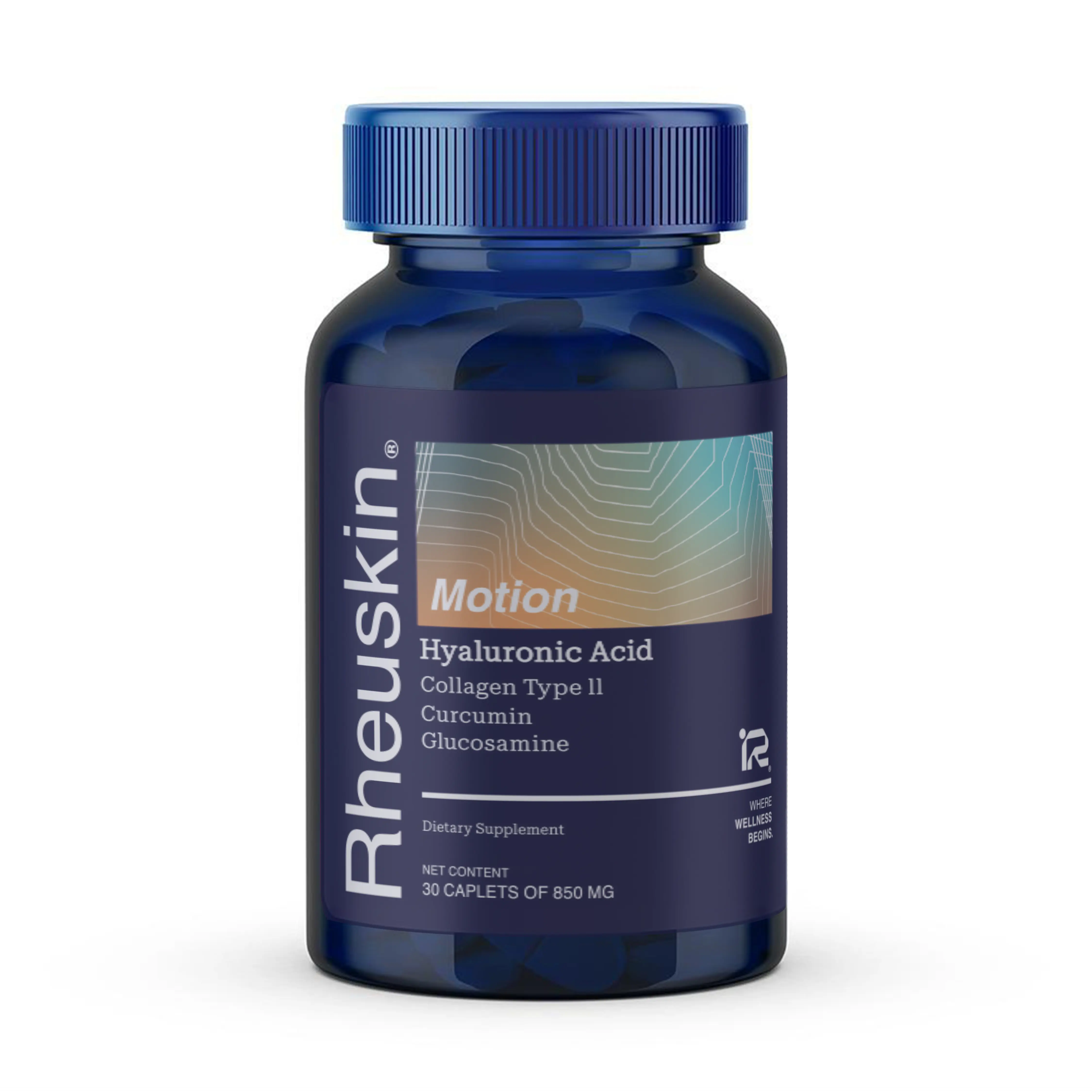 Rheuskin Hyaluronic Acid Collagen Curcumin Glucosamine Supplement for Joint Comfort and Function Fast Acting 850mg Caplets
