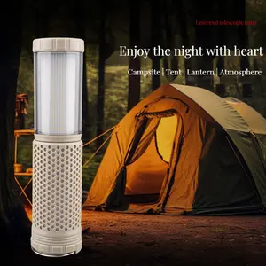 New Outdoor Retractable Camping Light Rechargeable Two-color Christmas Atmosphere Fill light Magnetic Work Light Auto Repair Light Portable Tent Light Emergency Light Holiday Gift