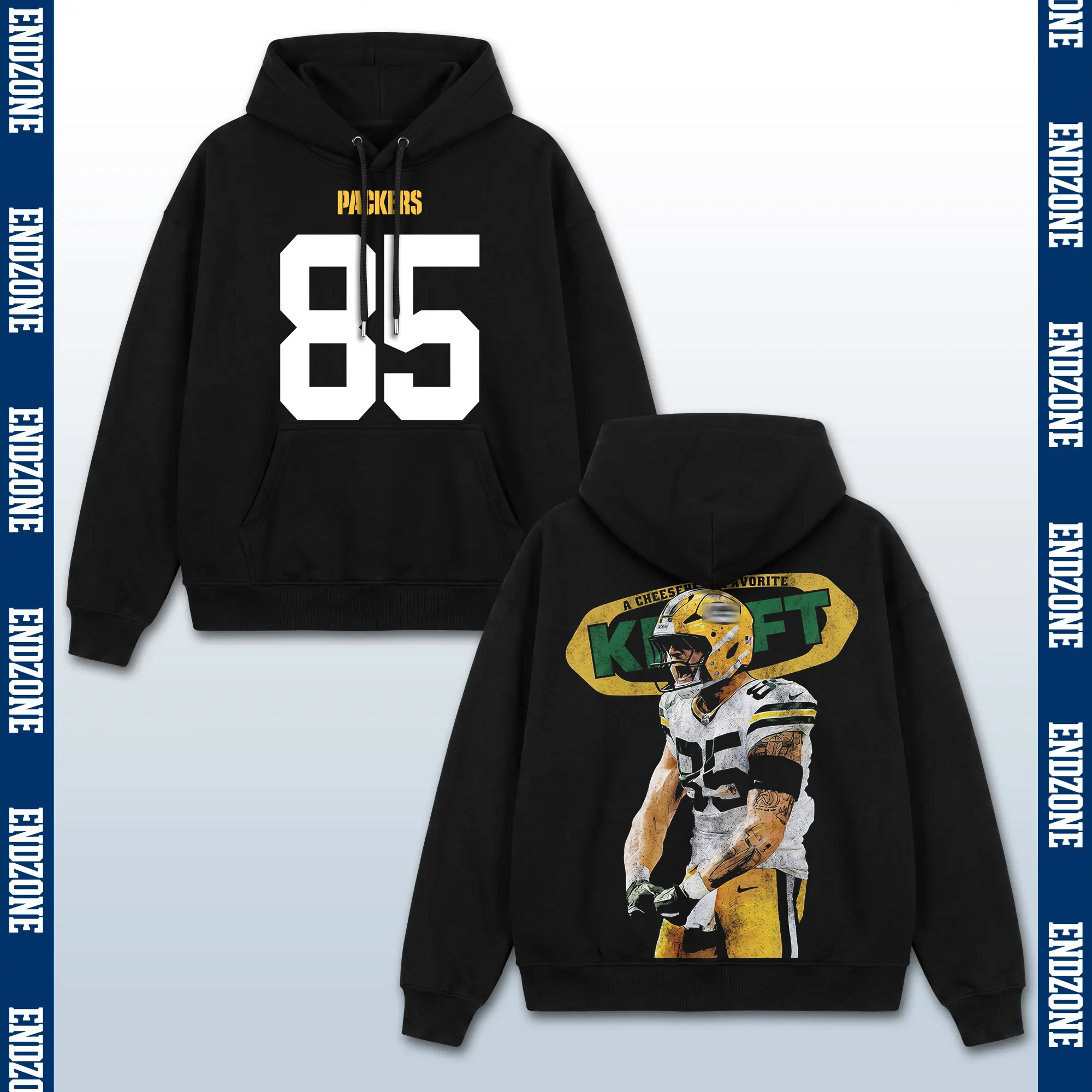 Tucker Kraft Signature 85 Hoodie Sweatshirt, TK85 Cheesehead Graphic Pullover, Packers Football Fan Merch, Cheese Country Sports Apparel, Retro Bootleg Game Day Outfits, Pro Football Season Gift, Heavyweight Oversized Black Vintage Streetwear Tops