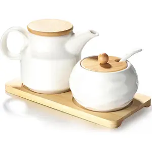 Ceramic Sugar and Creamer Set 12oz Cream Pitcher 7.5oz Sugar Bowl with Lid Coffee Serving Set for Cream Sugar Spices Condiments (2 Large)