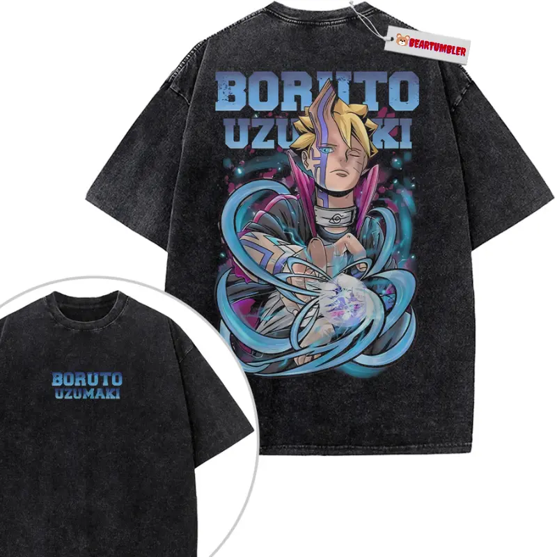 Boruto Uzumaki Karma Mode T-Shirt, Naruto Next Generations Anime Graphic, Vintage Acid Wash Streetwear, Retro Otaku Apparel, Unisex Cotton Crewneck T-Shirt Menswear Womenswear Streetwear Top