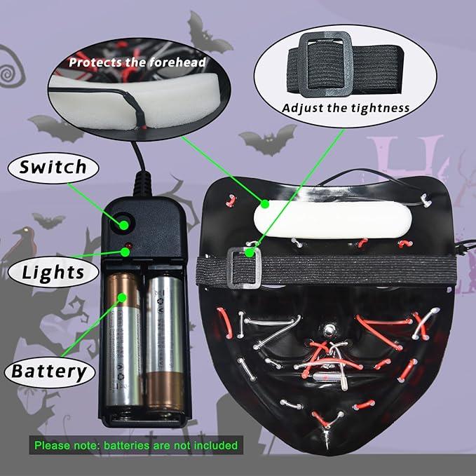 LED Halloween Mask with 4 Lighting Modes, Scary Spooky Mask for Festival Cosplay, Halloween Costume Masquerade Parties, Carnival, Gifts