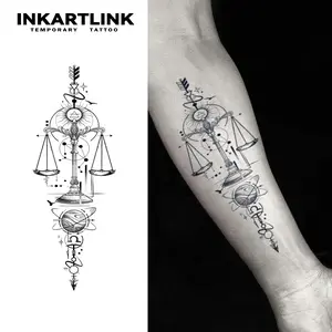 INKARTLINK Tattoo Tech, 2 Sheets Semi-Permanent Temporary Tattoos ,Scales of Justice​​ 3,Adult Art Design,Lasts 1-2 Weeks, Waterproof, Realistic Look, No Adhesive, No Reflection,For Man And Woman,Ideal for Swimming, Party