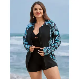 【Summer Turn-Up】BLOOMCHIC Plus Size Floral Print Zipper Pocket Swim Top [M-6X] 2026 Summer Pick for Mother's Day