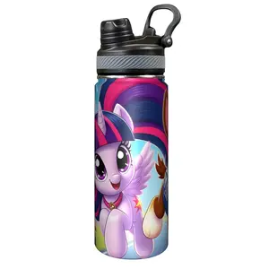 1pc MY LITTLE PONY 18oz Stainless Steel Insulated Water Bottle - Cute Cartoon Character Design, Leak-Proof, Portable Handle for School, Gym, Travel, Reusable High-Quality Drinkware