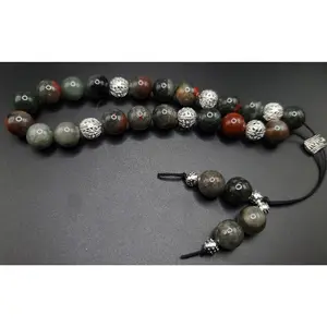 African Bloodstone and Silver Filigree Komboloi - Greek Worry Beads