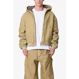 mnml Flocked Hooded Zip Up Work Jacket - Tan