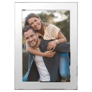 REGALWOVEN Home Room Modern Brushed Aluminum Real Glass Photo Frame 1 Pc Silver 5x7
