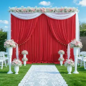 Red Draping Fabric Event Backdrop 8 Pcs 5x10ft, Soft Flowing Polyester with Stunning Drape for Bridal Shower, Birthday, Christmas, Romantic Photoshoot