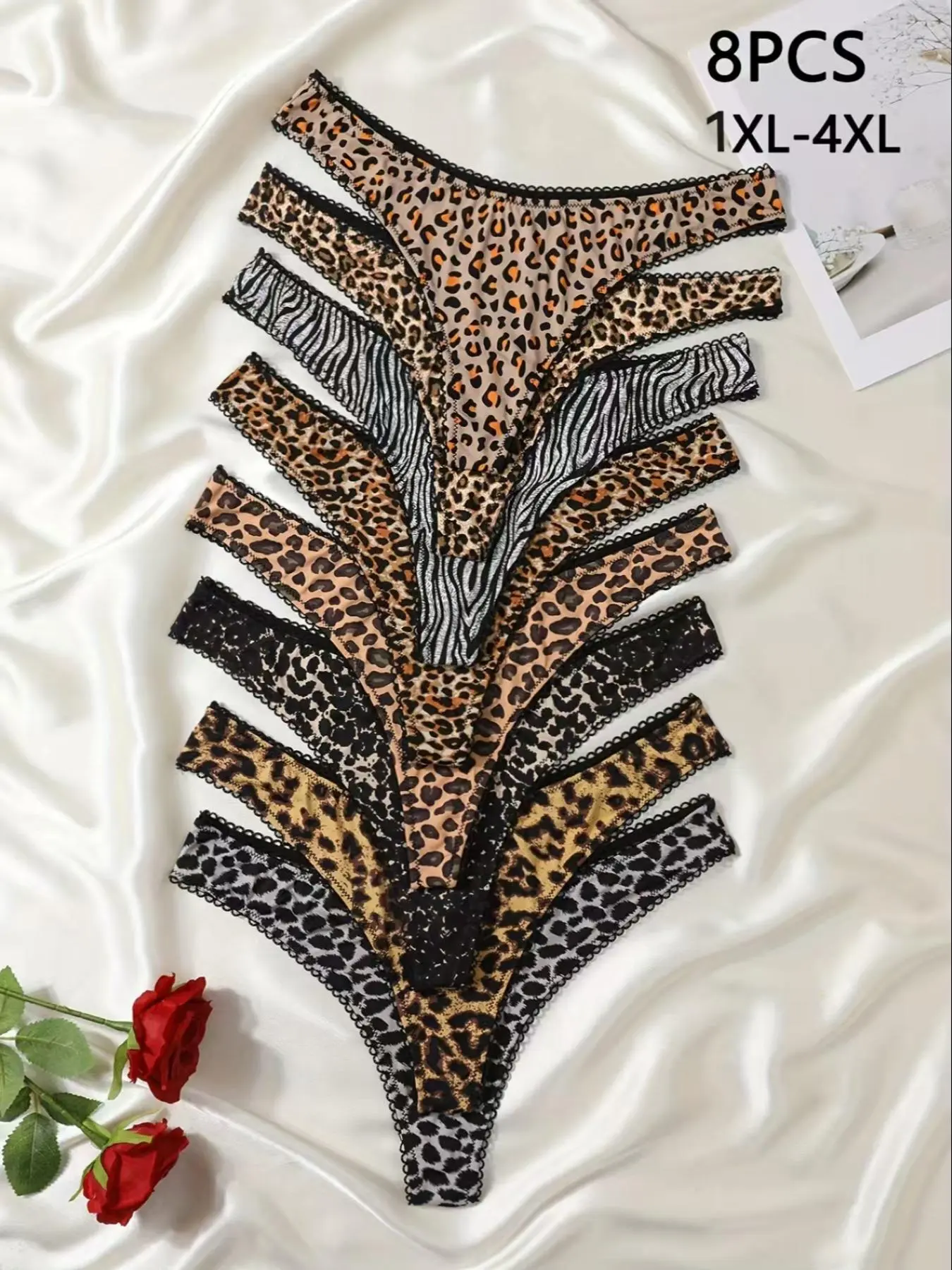 Plus Size Women's Leopard Print/Zebra Stripe Print Thong, Sexy Soft Comfortable Breathable Panty for Daily Wear, Women's Underwear for All Seasons, Breathable Fit Panties, Fashion Breathable Underwear, Breathable Comfy Panties, Breathable Comfy Innerwear