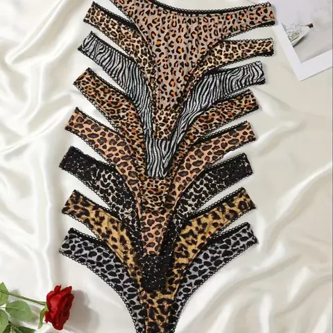 Plus Size Women's Leopard Print/Zebra Stripe Print Thong, Sexy Soft Comfortable Breathable Panty for Daily Wear, Women's Underwear for All Seasons, Breathable Fit Panties, Fashion Breathable Underwear, Breathable Comfy Panties, Breathable Comfy Innerwear