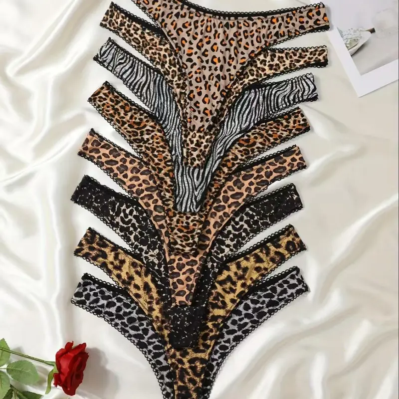 Plus Size Women's Leopard Print/Zebra Stripe Print Thong, Sexy Soft Comfortable Breathable Panty for Daily Wear, Women's Underwear for All Seasons, Breathable Fit Panties, Fashion Breathable Underwear, Breathable Comfy Panties, Breathable Comfy Innerwear