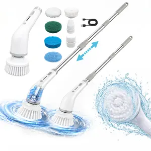 Electric Spin Scrubber, Upgraded Cordless Kit with 7 Replaceable Brush Heads, 3 Adjustable Height Extendable Rod, Dual-Speed Motor, IPX7 Waterproof, LED, USB-C Charge, Multi-Surface Cleaning for Bathroom, Kitchen, Car Utensils Detachable