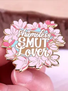 Floral Slogan Enamel Brooch for Book Lovers – Pink Cherry Blossom Wreath Lapel Pin, Sassy Quote Decor Brooch for Party Daily Wear, Enamel Lapel Pins