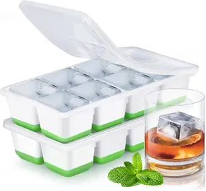 Large Ice Cube Trays with Lid,  2 Pack Stackable  Ice Cube Molds for Freezer, Easy Release 16 Big Square Ice Trays for