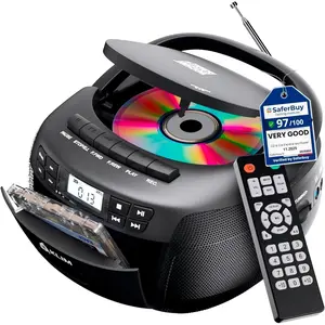 CD + Cassette Tape Player,  CD Boombox, AM/FM Radio, Stereo Sound, Remote, CD and Cassette Player Combo, Tape Recording, USB Drive, AUX