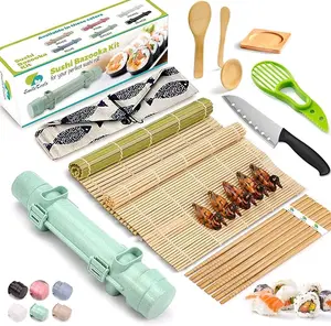 Sushi Making Kit, 22 in 1 Sushi Roller Sushi Maker Kit with Bamboo Sushi Rolling Mats, Bazooka, Chef's Knife, Chopsticks, Sauce Dishes, Rice Slicer