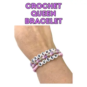 Crochet Queen Beaded Bracelet Set, Stretchy Word Bracelet, Custom Jewelry, Crochet Supplies, Friendship Bracelet