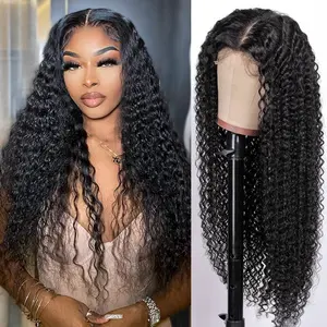 5x5 HD Lace Closure Glueless Wigs Human Hair Pre Plucked 5x5 Deep Wave Curly Lace Front Wigs Closure Wigs for Black Women Wear and Go Glueless Wigs Wet and Wavy Human Hair Wig