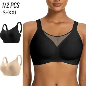 1/2PCS/ EssElegance Wire-free Adjustable Seamless Bra for Women - Breathable Sheer Mesh Daily Comfort, Non-Slip Straps & Back Smoothing, All-Season Lightweight Bralette