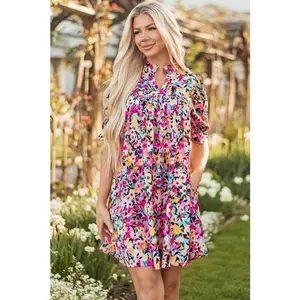 Floral V-Neck Puff Sleeve Mini Dress