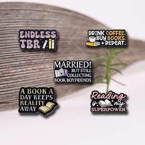5pcs Reading Super Power Inspirational Brooch Love Reading Series Set Accessories Metal Badge Collar Pin Button