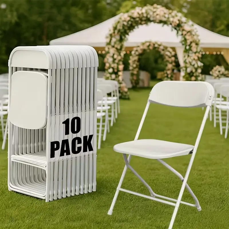 Heavy-Duty Armless Plastic Foldable Chairs - Ergonomic Back, 350lb Weight Capacity, Stackable, Portable Foldable Seating, Indoor & Patio Furniture, Dorm Essentials, Home Decor (White)
