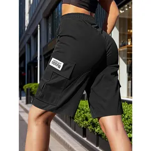 Women's Summer Fashion Casual Solid-color Cargo Shorts with Drawstring Waist and Pockets. Features a Simple Solid Color Design with Large Patch Pockets, Suitable for Outdoor Leisure, Sports, and Daily Fashion Wear