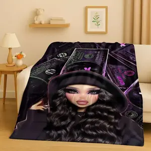 3D Cartoon Bratz Doll Girl Flannel Blanket,Ultra Soft Warm Plush Throw for Home Bedroom Bed Sofa Cover Office Gift Kids Picnic