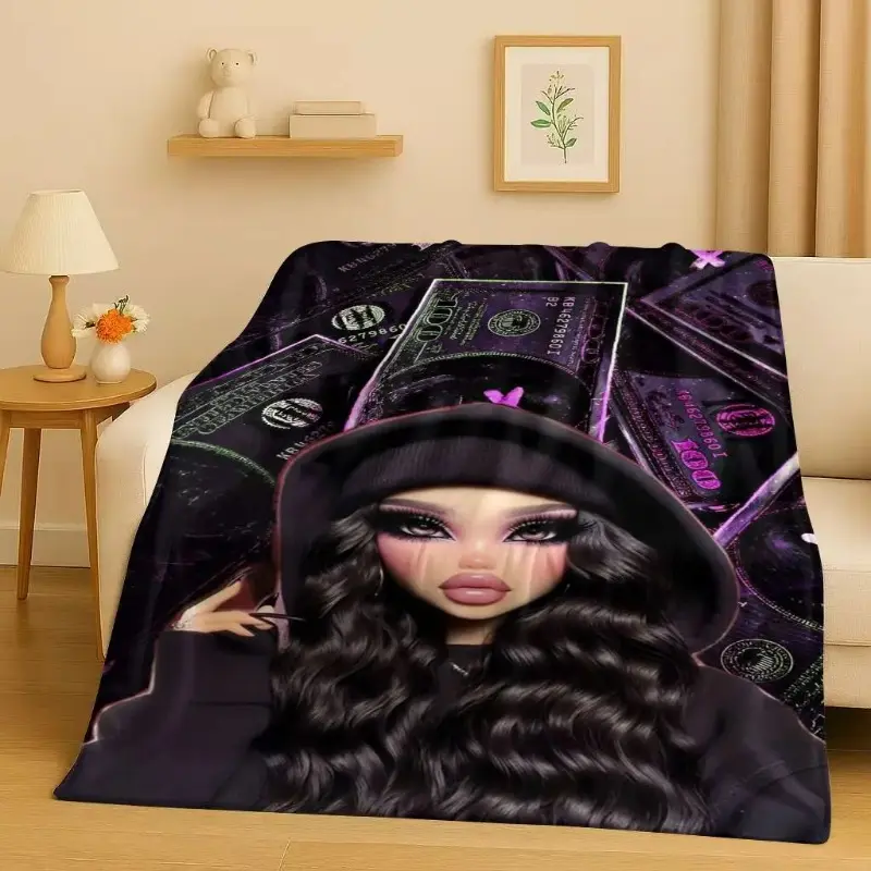 3D Cartoon Bratz Doll Girl Flannel Blanket,Ultra Soft Warm Plush Throw for Home Bedroom Bed Sofa Cover Office Gift Kids Picnic