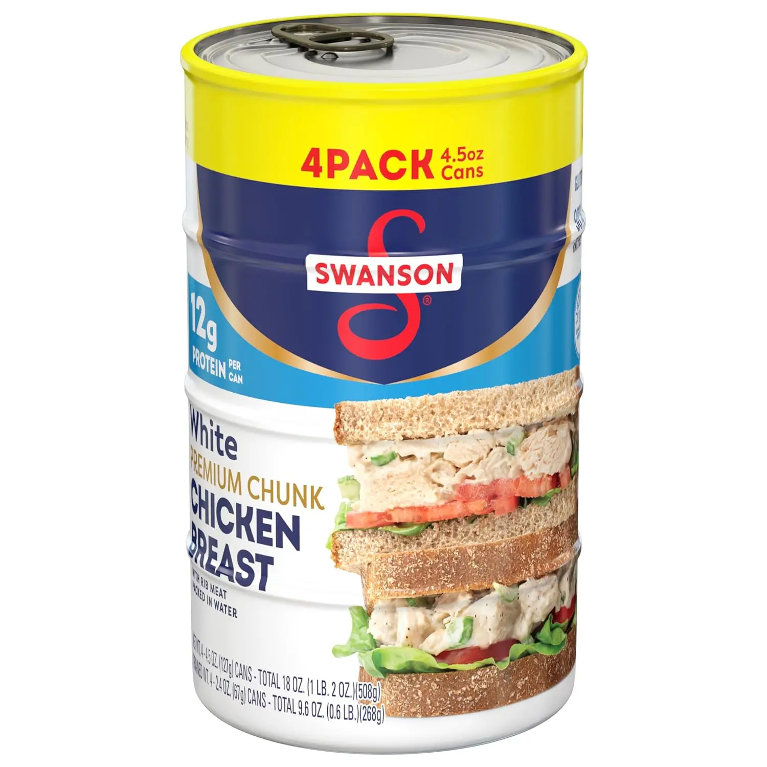 Swanson White Premium Chunk Canned Chicken in Water, 4 Count 2.4 Oz
