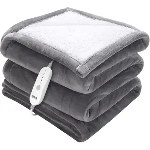 Electric Heated Throw Blanket, 50x60 in Twin Size Soft Flannel Sherpa, 5 Heating Levels, 3-Hour Auto Timer with Auto-Off, Machine Washable, ETL FCC Certified Sofa Heat Blanket (Grey)