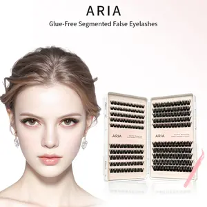 ARIA No Glue Lash Kit Jelly-Coated Base Self Adhesive Individual Eyelashes Easy Makeup Application with Tweezers, Natural Thin Fluffy Reusable Anime False Lashes, Large Pack for Cosplay, Daily Use and Makeup,DIY Lash Kit