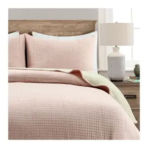 Solid Kantha Pick Stitch Yarn Dyed 3Pc Full/Queen Quilt Set