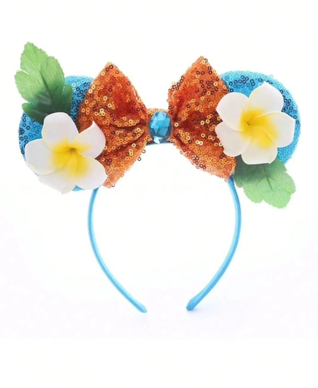 1pc Cartoon Cute Bow, Ears Headband Series Hawaiian Flower Sequin Bow Headpiece, Rainbow Headband, Suitable For Parks, Themed Parties, Birthday Parties